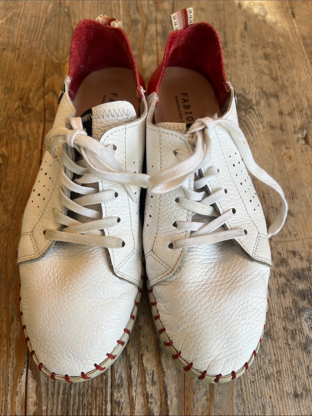 Fabiolas White and Red Leather Sneakers - Picture 3 of 5